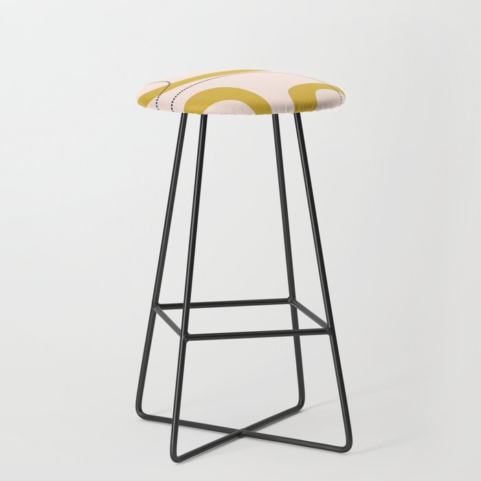 Retro Loops and Dots Midcentury Modern Pattern in Pale Blush Pink, Light Mustard, and Navy Blue Stool Gallery Image 1