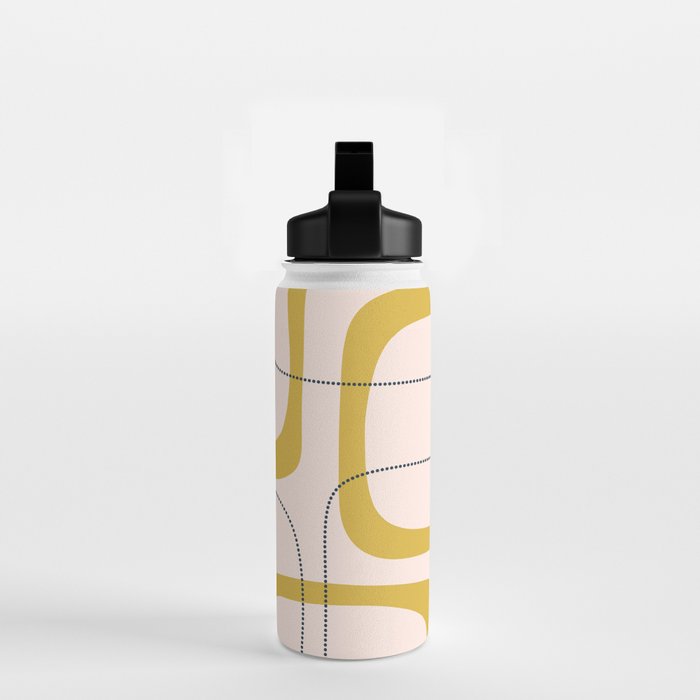 Retro Loops and Dots Midcentury Modern Pattern in Pale Blush Pink, Light Mustard, and Navy Blue Water Bottle Gallery Image 2