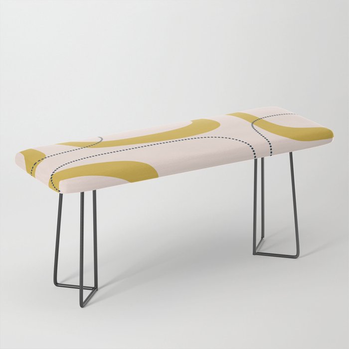 Retro Loops and Dots Midcentury Modern Pattern in Pale Blush Pink, Light Mustard, and Navy Blue Bench Gallery Image 1