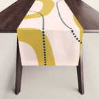 Retro Loops and Dots Midcentury Modern Pattern in Pale Blush Pink, Light Mustard, and Navy Blue Table Runner Gallery Image 1