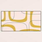 Retro Loops and Dots Midcentury Modern Pattern in Pale Blush Pink, Light Mustard, and Navy Blue Desk Mat Gallery Image 3