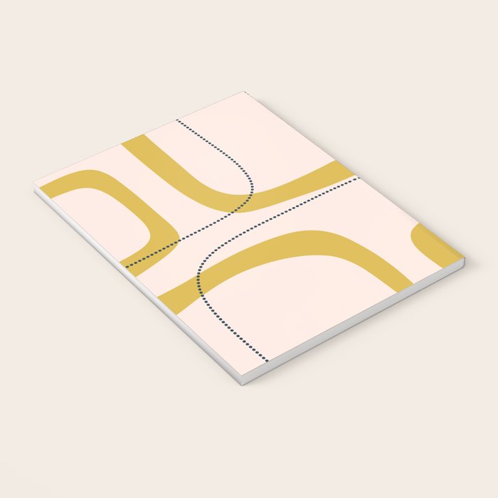 Retro Loops and Dots Midcentury Modern Pattern in Pale Blush Pink, Light Mustard, and Navy Blue Notebook Gallery Image 3