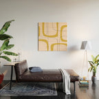Retro Loops and Dots Midcentury Modern Pattern in Pale Blush Pink, Light Mustard, and Navy Blue Wood Wall Art Gallery Image 2