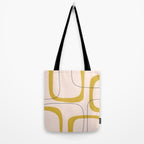 Retro Loops and Dots Midcentury Modern Pattern in Pale Blush Pink, Light Mustard, and Navy Blue Tote Bag Gallery Image 2