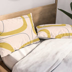 Retro Loops and Dots Midcentury Modern Pattern in Pale Blush Pink, Light Mustard, and Navy Blue Pillow Sham Gallery Image 2