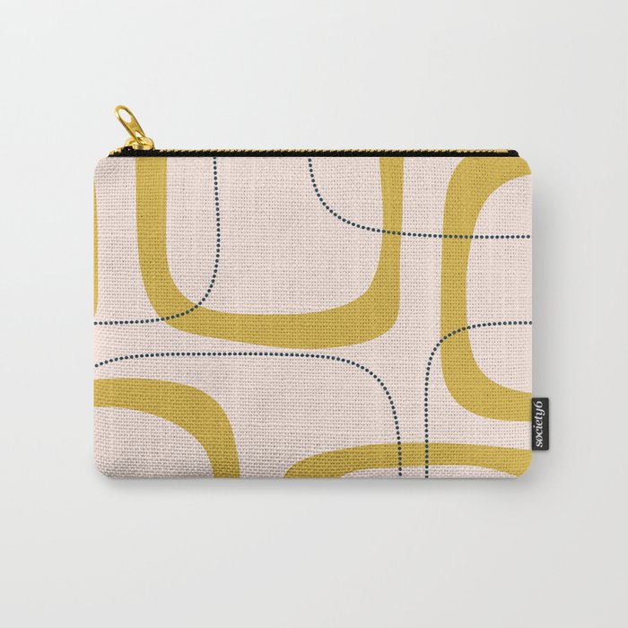 Retro Loops and Dots Midcentury Modern Pattern in Pale Blush Pink, Light Mustard, and Navy Blue Carry All Pouch Gallery Image 1