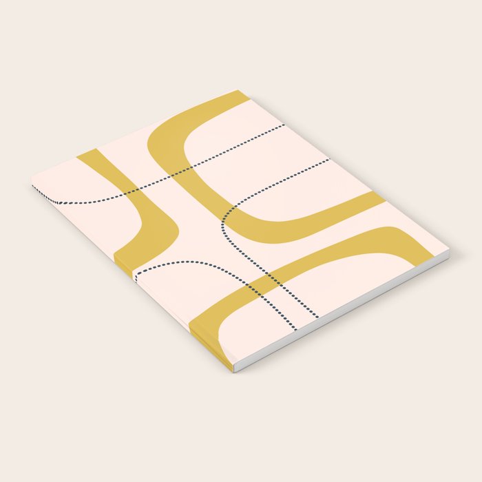 Retro Loops and Dots Midcentury Modern Pattern in Pale Blush Pink, Light Mustard, and Navy Blue Notebook Gallery Image 2