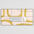 Retro Loops and Dots Midcentury Modern Pattern in Pale Blush Pink, Light Mustard, and Navy Blue Desk Mat Gallery Image 1