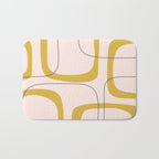 Retro Loops and Dots Midcentury Modern Pattern in Pale Blush Pink, Light Mustard, and Navy Blue Bath Mat Gallery Image 1