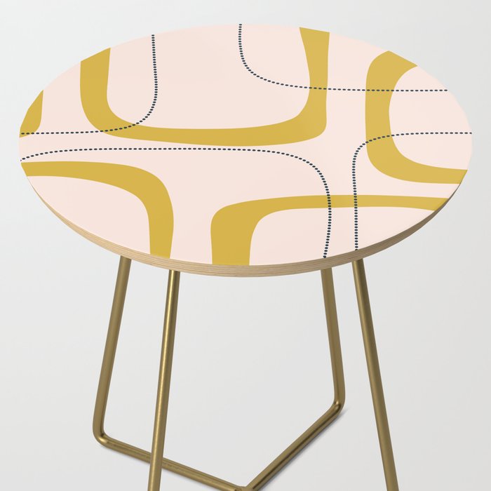 Retro Loops and Dots Midcentury Modern Pattern in Pale Blush Pink, Light Mustard, and Navy Blue Side Table Gallery Image 2