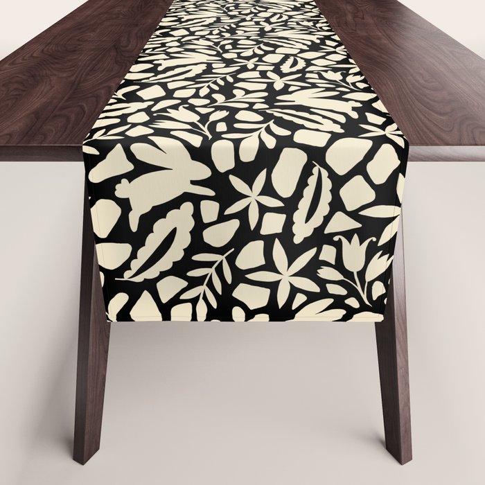 Folk Art Bunnies - black and cream Table Runner