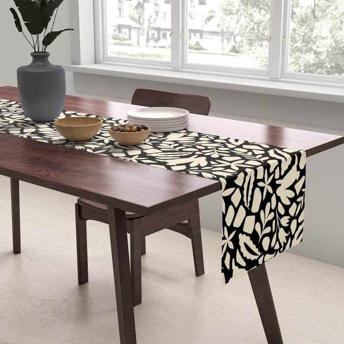 Folk Art Bunnies - black and cream Table Runner Gallery Image 2
