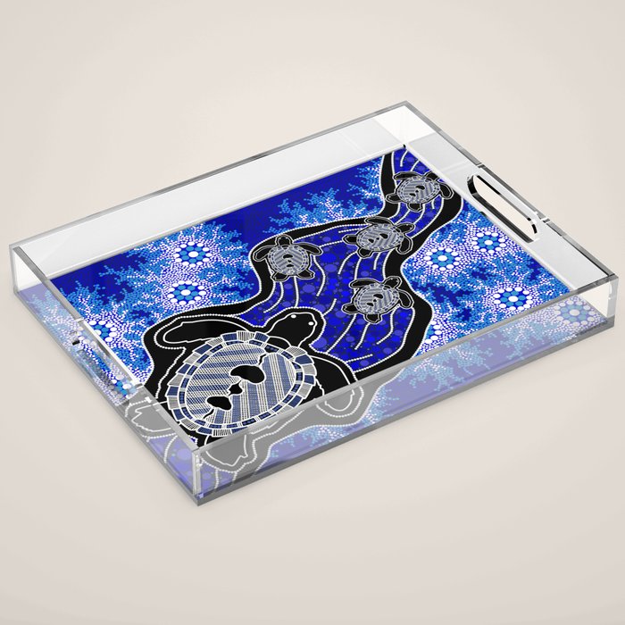 Authentic Aboriginal Art - Baby Sea Turtles Acrylic Tray Gallery Image 1