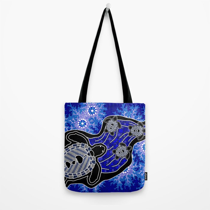 Authentic Aboriginal Art - Baby Sea Turtles Tote Bag Gallery Image 2