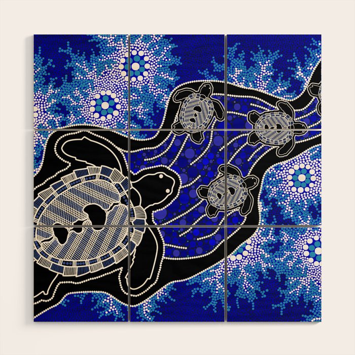 Authentic Aboriginal Art - Baby Sea Turtles Wood Wall Art Gallery Image 1