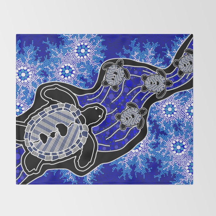 Authentic Aboriginal Art - Baby Sea Turtles Throw Blanket Gallery Image 2