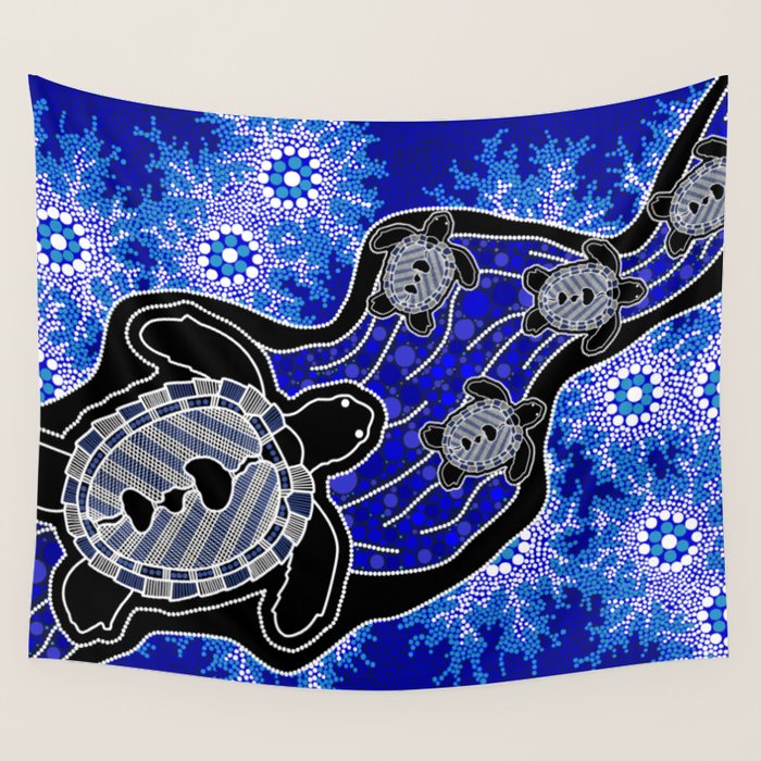 Authentic Aboriginal Art - Baby Sea Turtles Wall Tapestry Gallery Image 4