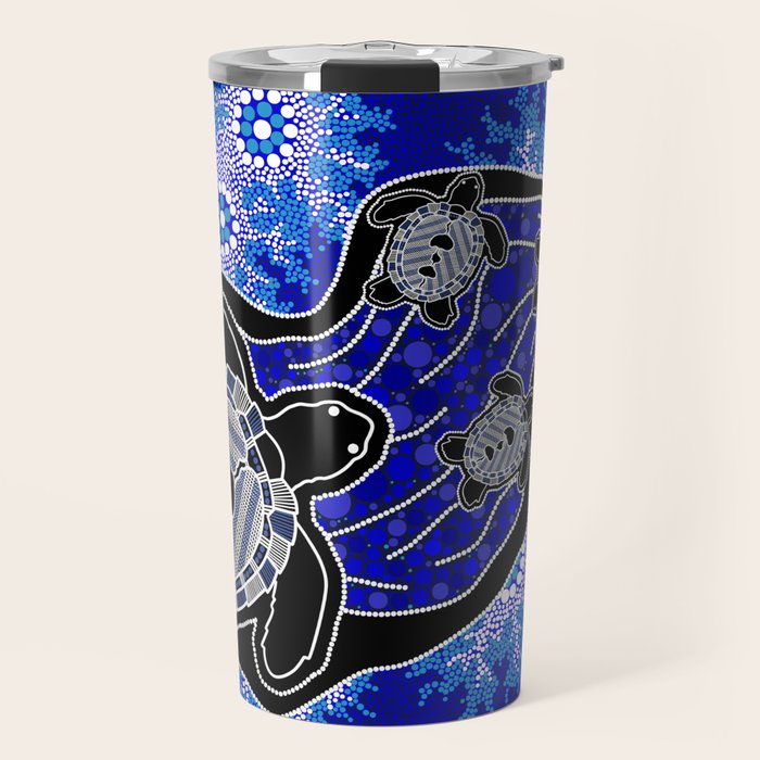 Authentic Aboriginal Art - Baby Sea Turtles Travel Mug Gallery Image 1