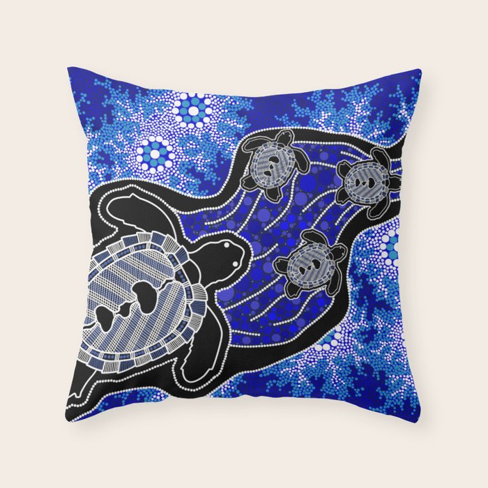 Authentic Aboriginal Art - Baby Sea Turtles Throw Pillow Gallery Image 6
