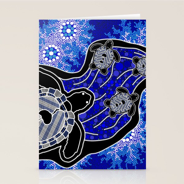 Authentic Aboriginal Art - Baby Sea Turtles Stationery Card Gallery Image 2