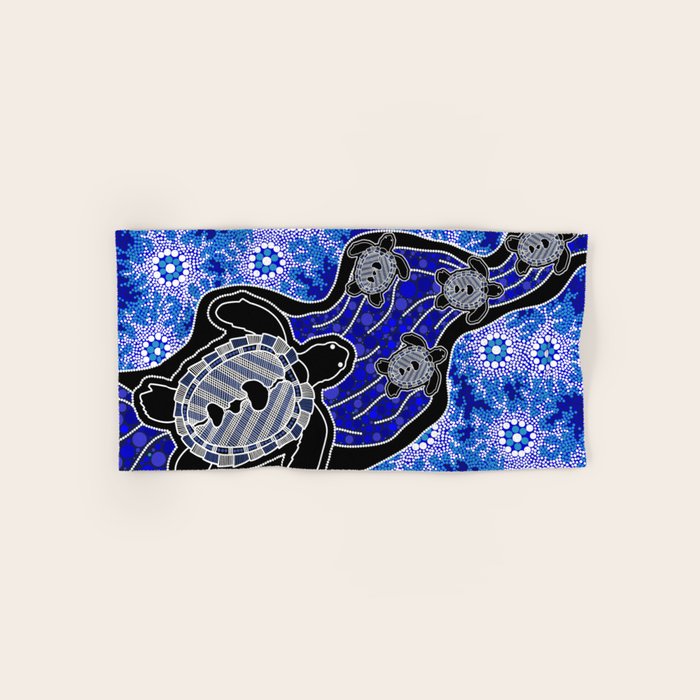 Authentic Aboriginal Art - Baby Sea Turtles Bath Towel Gallery Image 1