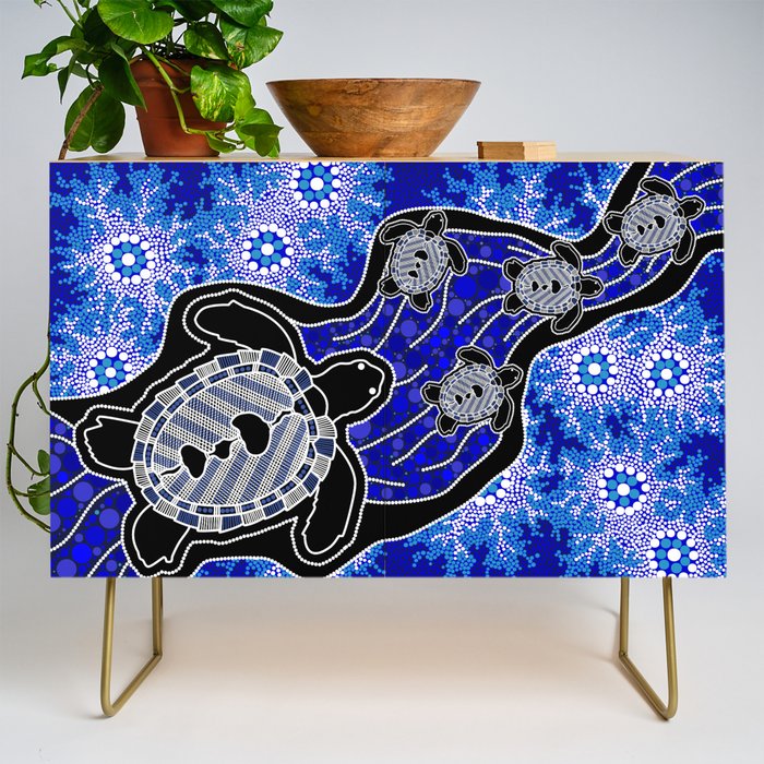 Authentic Aboriginal Art - Baby Sea Turtles Credenza Gallery Image 1