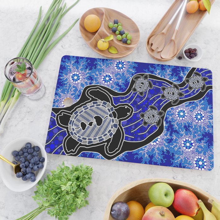 Authentic Aboriginal Art - Baby Sea Turtles Cutting Board Gallery Image 2