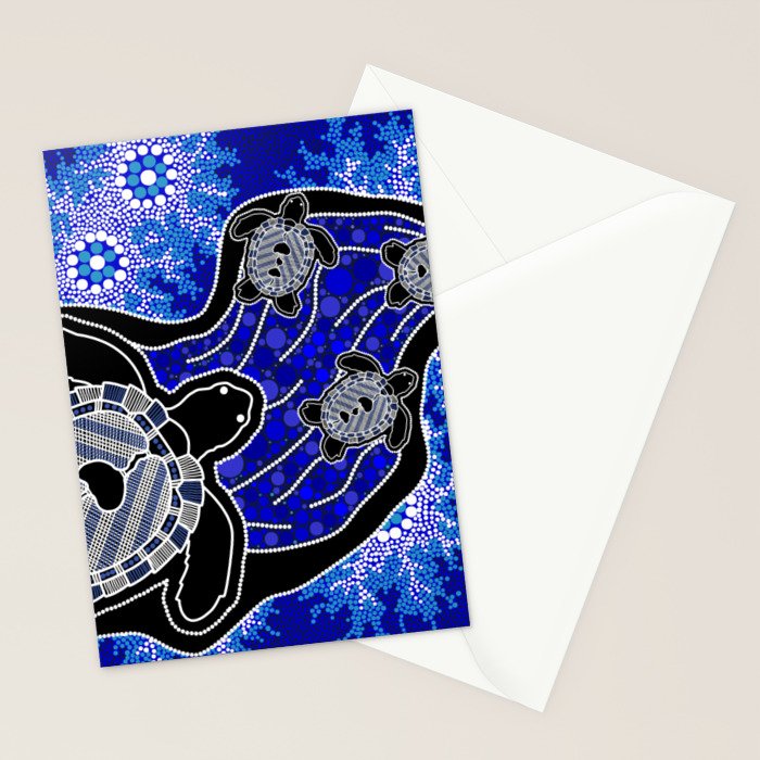 Authentic Aboriginal Art - Baby Sea Turtles Stationery Card Gallery Image 2