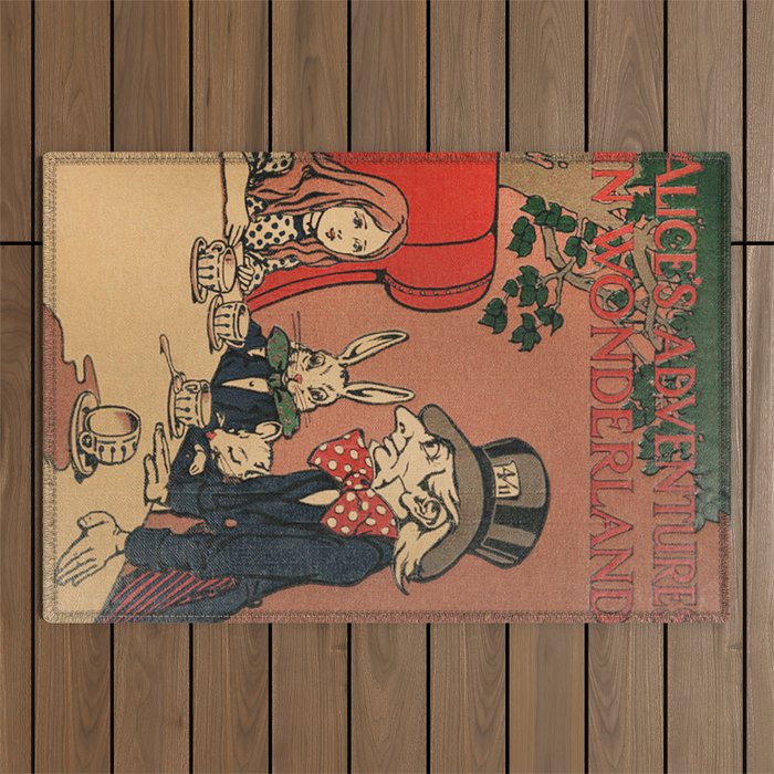 Vintage Alice's Adventures in Wonderland Book Cover Outdoor Rug Gallery Image 1