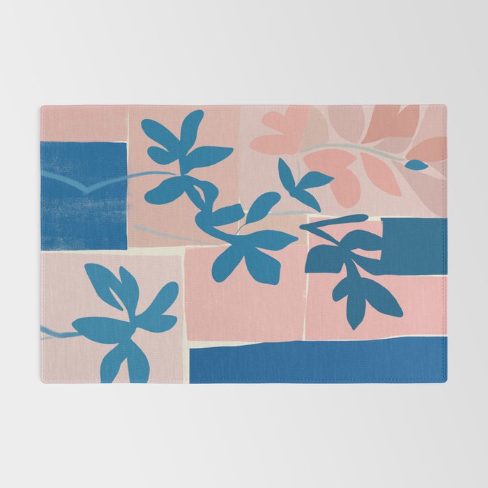 Pink Blue leaves composition Rug Gallery Image 2