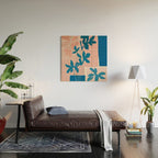 Pink Blue leaves composition Wood Wall Art Gallery Image 2