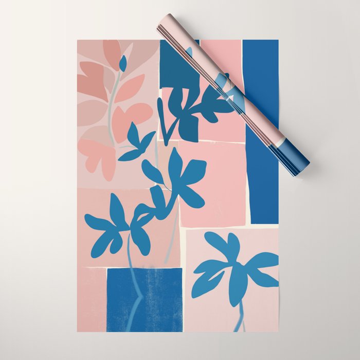 Pink Blue leaves composition Wrapping Paper Gallery Image 1
