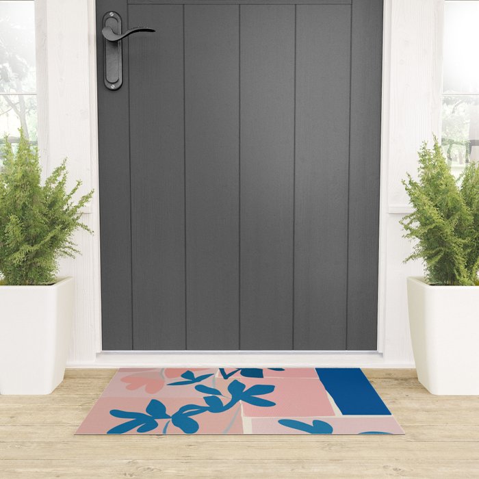 Pink Blue leaves composition Welcome Mat Gallery Image 3