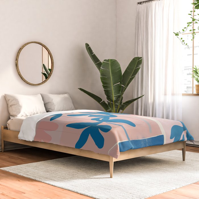 Pink Blue leaves composition Comforter Gallery Image 2