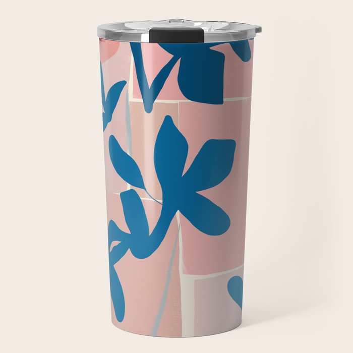 Pink Blue leaves composition Travel Mug Gallery Image 1