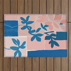 Pink Blue leaves composition Outdoor Rug Gallery Image 1