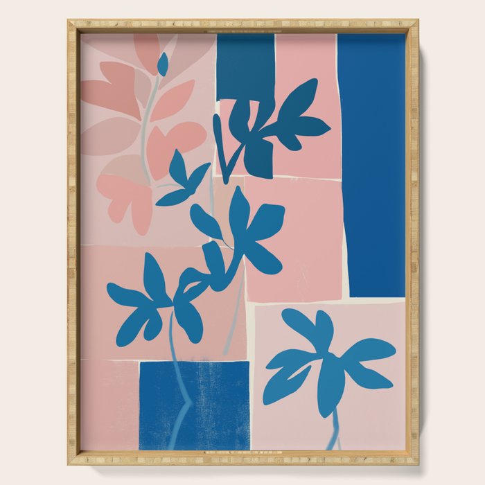 Pink Blue leaves composition Serving Tray Gallery Image 1