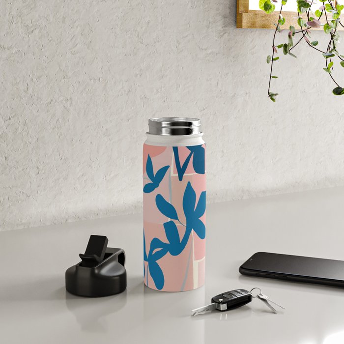 Pink Blue leaves composition Water Bottle Gallery Image 4