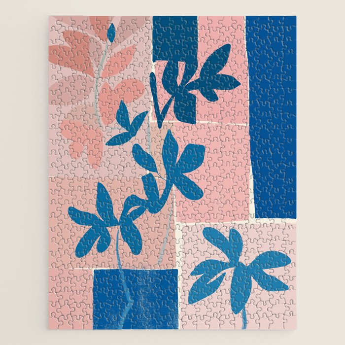 Pink Blue leaves composition Jigsaw Puzzle Gallery Image 1