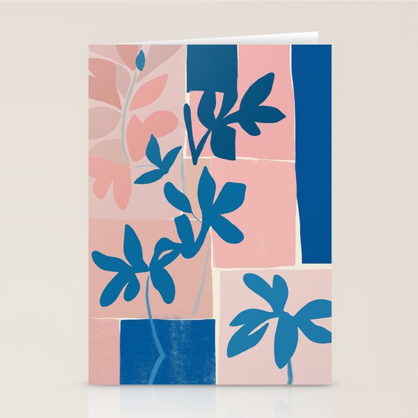 Pink Blue leaves composition Stationery Card Gallery Image 2