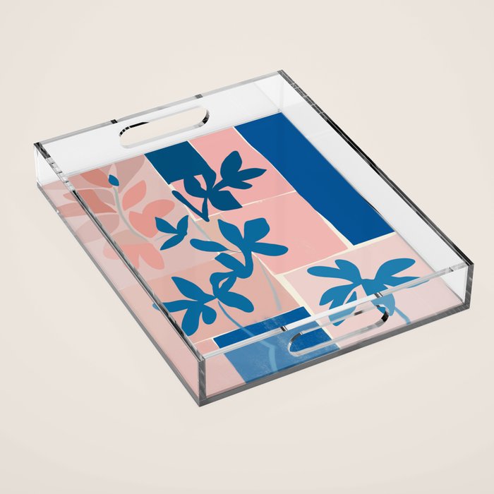 Pink Blue leaves composition Acrylic Tray Gallery Image 1
