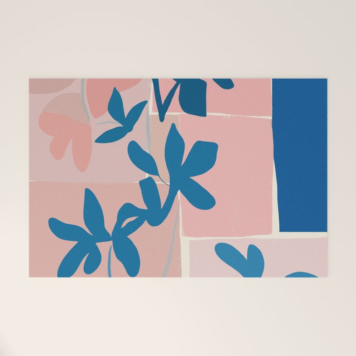 Pink Blue leaves composition Welcome Mat Gallery Image 1