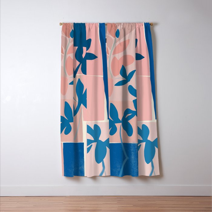 Pink Blue leaves composition Window Curtain Gallery Image 3