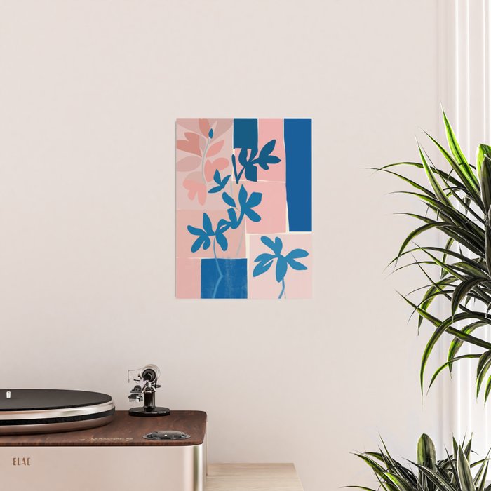 Pink Blue leaves composition Poster Gallery Image 2