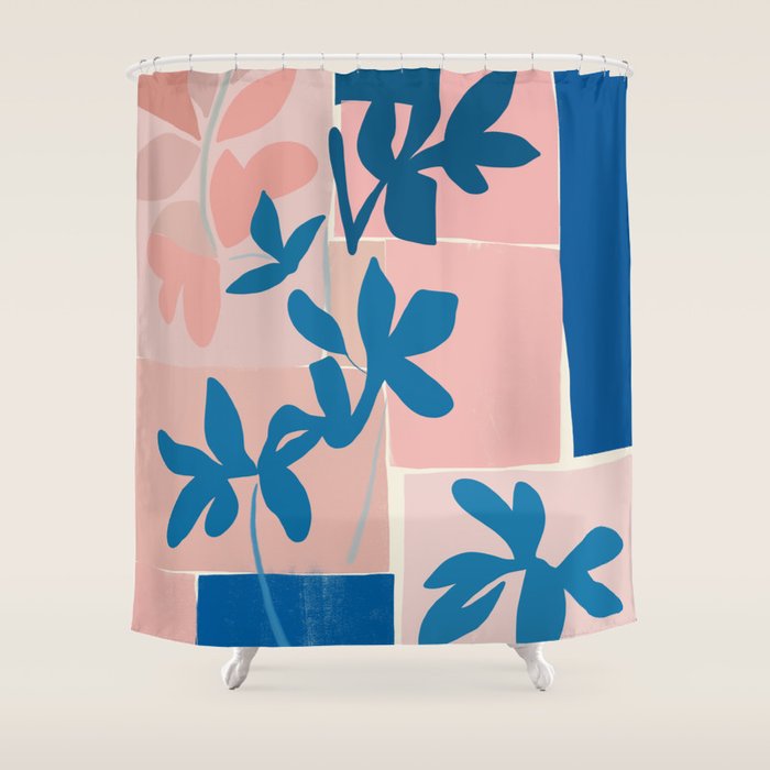 Pink Blue leaves composition Shower Curtain Gallery Image 1