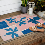 Pink Blue leaves composition Outdoor Rug Gallery Image 2