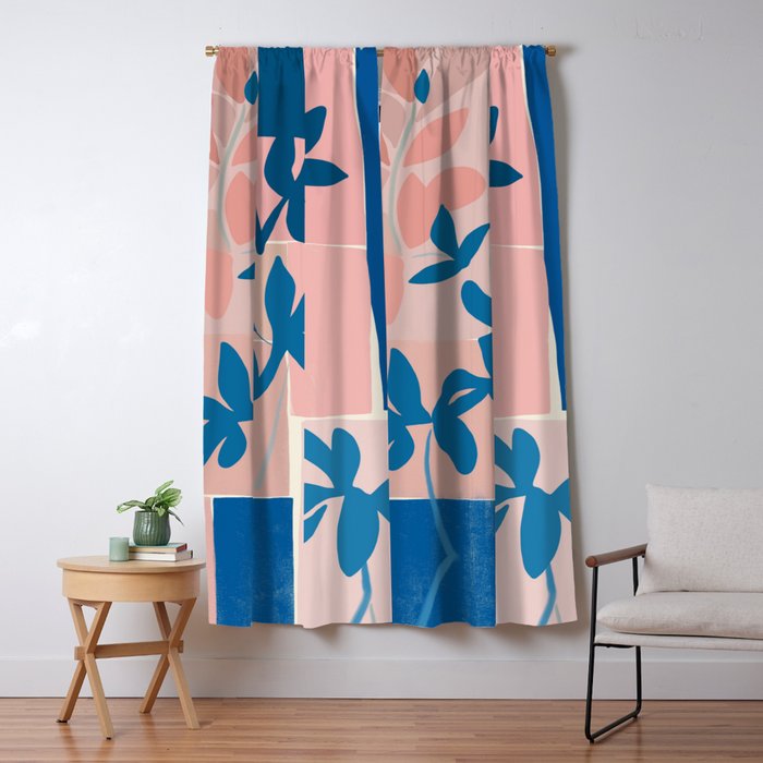 Pink Blue leaves composition Window Curtain Gallery Image 5