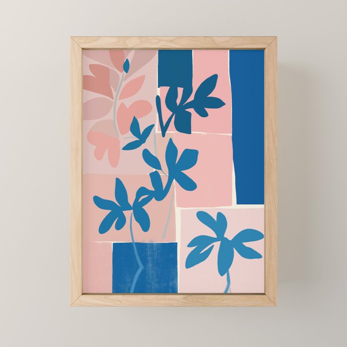 Pink Blue leaves composition Mini Art Print Gallery Image 1