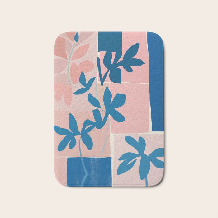 Pink Blue leaves composition Bath Mat Gallery Image 1