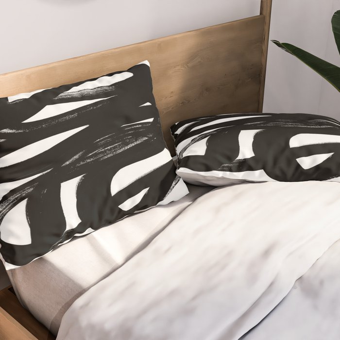 Swirl Black & White Minimalist Abstract Mid century Ink Art Dark Brush Strokes Pillow Sham Gallery Image 2